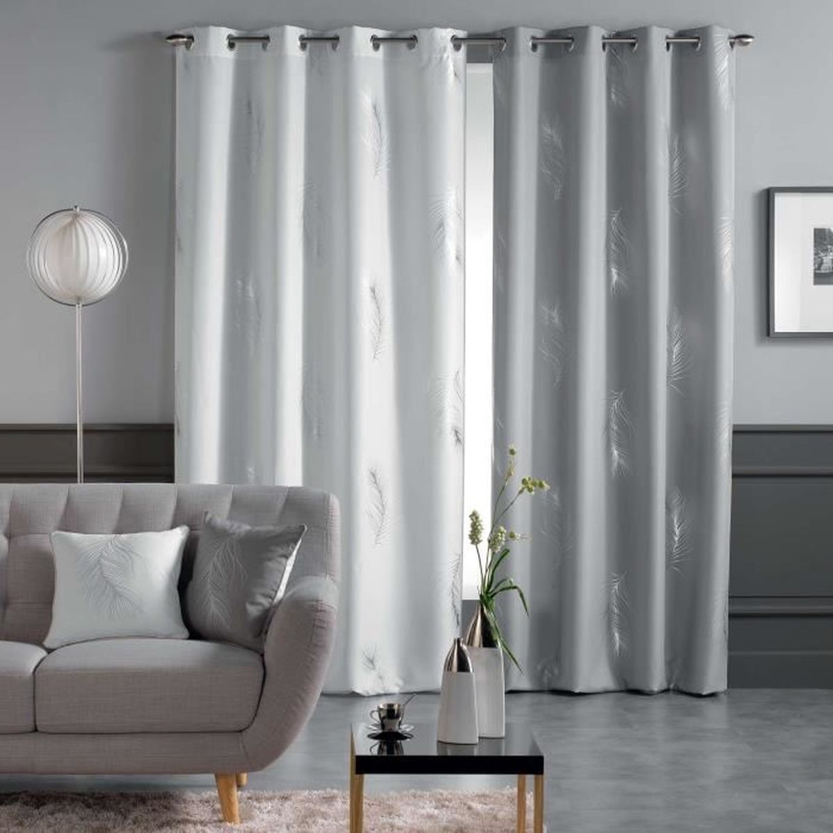Douceur dInt/érieur Rideau /à Oeillet Polyester Imprim/ée Argent//Anthracite 140 x 260 cm