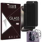 Tikawi x4 Verre trempé Anti Espion Iphone 15 Pro Max (6.7") [2 Ecran 2 Caméra] Résistance 9H Protection Avant + Arrière