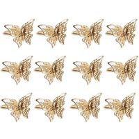 Weiqiao® Ronds de Serviette Papillon Doré Ajouré Anneaux Bague Porte-serviettes pour Anniversaire Banquet Restaurants 12pcs