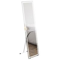 Miroir sur pied ou mural rectangulaire grande taille LED tactile dim. 40L x 50l x 148H cm verre métal blanc