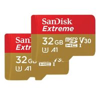 Lot de 2 Carte Mémoire Micro SDHC SanDisk Extreme 32 Go MicroSDHC Adaptateur SD 100 Mo/s Classe 10 U3 V30 A1