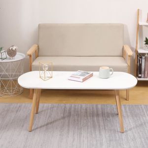 TABLE BASSE Table basse - Scandinave - Ovale - Blanc - Pieds e