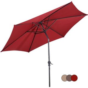 PARASOL GOPLUS Parasol de Jardin D.300CM-Parasol Patio Droit Inclinable 6 Baleines-Poteau Métallique avec Manivelle-Rouge(sans Base)