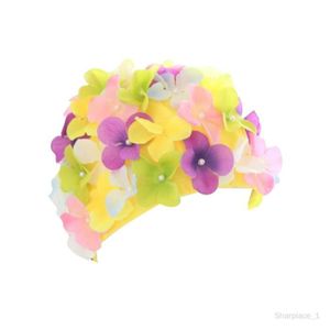 BONNET PISCINE- CAGOULE Bonnet de Bain Fleur Bonnets de Bain Silicone Filles Oreille Cheveux Protection Bonnets de Natation Pétale Chapeau de Floral