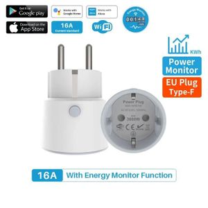 PRISE Prise de courant WiFi intelligente avec minuterie,prise de courant sans fil pour la maison,UE,16A,3680W,moniteur - 1Pcs-Ue Plug