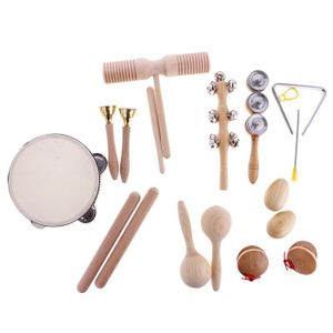 Set 3 instruments : maracas, tambourin, grelots en bois FSC® - multicolore,  Jouet