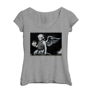 T-SHIRT T-shirt Femme Col Echancré Gris Banksy Ange Dechu 