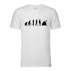 T-SHIRT T-shirt Homme Col Rond Blanc Evolution Sitar Inde Musique Instrument Musicien