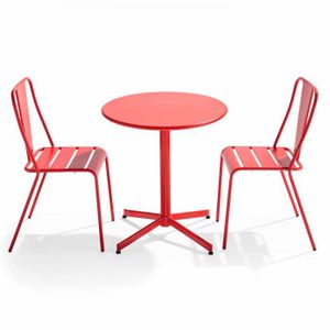 Ensemble table et chaise de jardin Ensemble table ronde et 2 chaises de jardin bistrot métal rouge