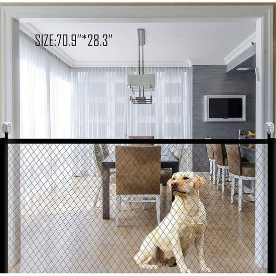 Barrière De Sécurité Chien/chat Extensible - Porte Magique En Maille Nylon 110x72cm - Installation Sans Outil, Pliable - Pour Escalier, Cuisine, Porte