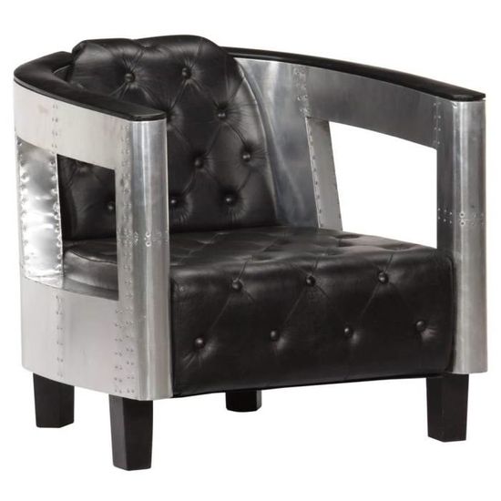 Fauteuil chaise siège lounge design club sofa salon en style d'aviation noir cuir véritable 1102179/3