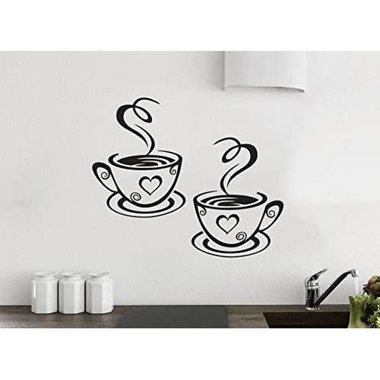 Autocollant De L'art Mural Deux Tasses à Café Vinyle Mur Mural Créatif