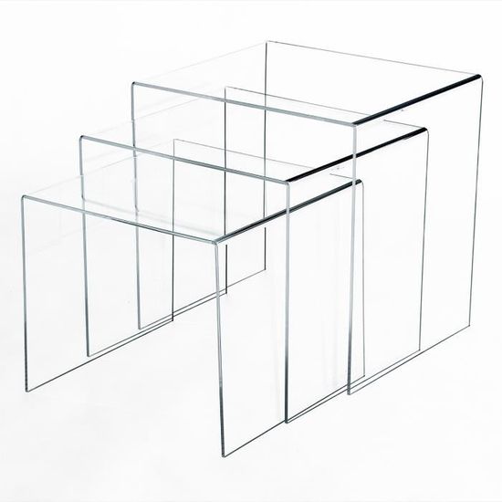 Lot de 3 tables basses table de salon 38L x 30l x 32H cm superposable acrylique transparent 38x30x32cm Transparent