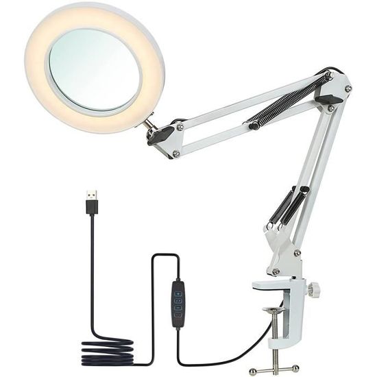 Lampe Loupe LED Avec Pied - 5x Grossissement - 24W - Bras Pivotant - Pour Couture, Onglerie, Bricolage