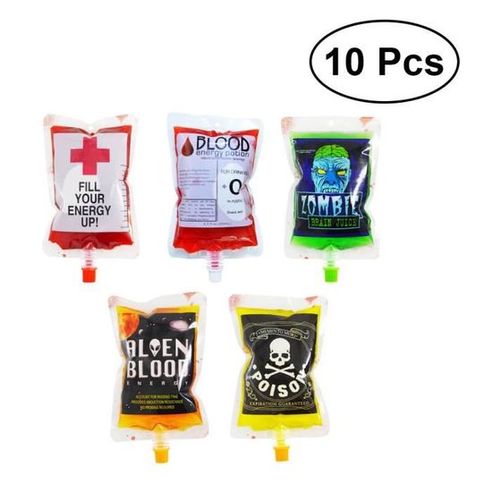 31 PCS Sacs à Boisson Style Sang - Pour Fêtes Halloween, Zombies, Vampires - Réutilisables Avec Clips Et étiquettes