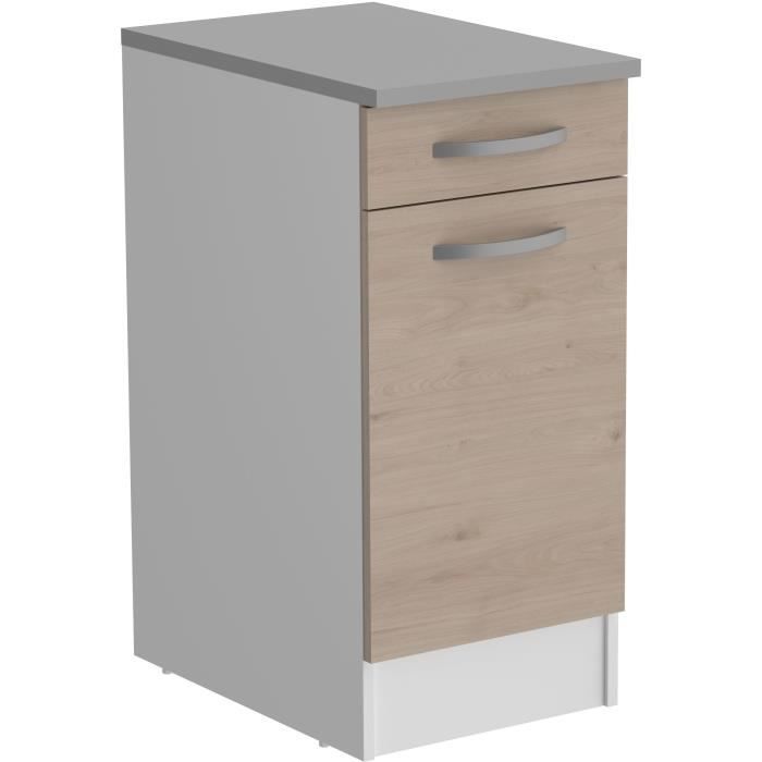 OSLO Meuble Bas 1 porte + 1 tiroir + plan - Décor Chêne Jackson - L 40 x P 60 x H 86 cm