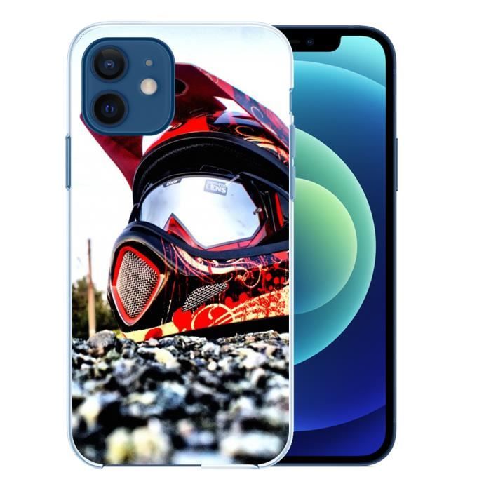 Coque pour iPhone 12 - Casque Moto Cross. Accessoire telephone