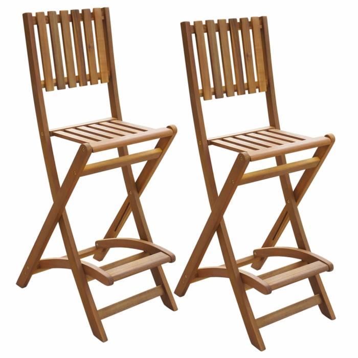 LULO Chaises pliantes de bar d'extérieur 2 pièces Bois d'acacia