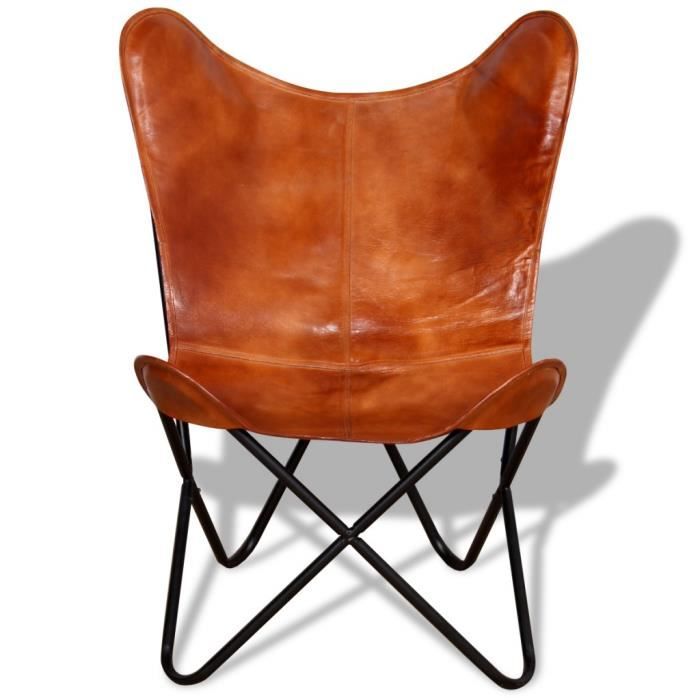 Fauteuils club, fauteuils inclinables et chauffeuses lits Chaise papillon Cuir veritable Marron