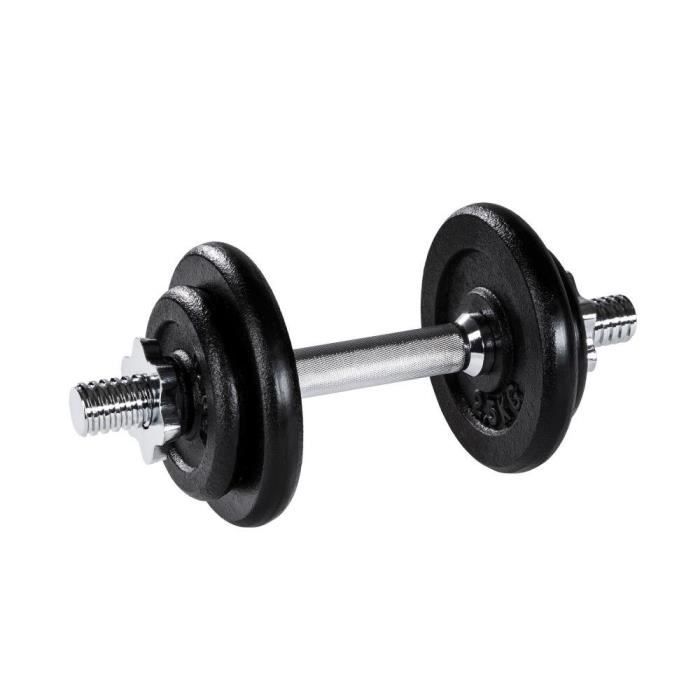 1 haltère court et 4 poids de musculation en acier et fonte 10 kg 0708029
