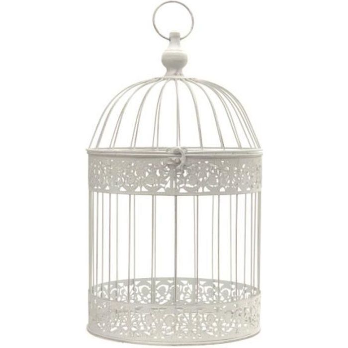 Cage Oiseaux Décorative Fer Ronde Blanc 47 cm x ø24 cm - 11236-Cage