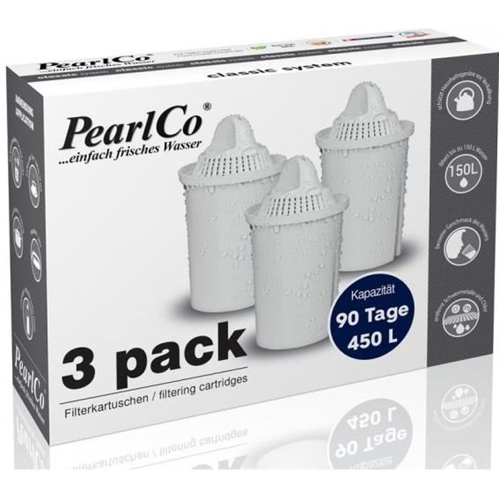 PearlCo Pack 3 cartouches filtrantes classiques (compatible avec Brita Classic - PAS pour filtre Maxtra)