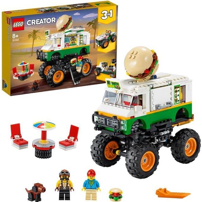 LEGO® Creator 31104 Le Monster Truck à hamburgers, Jouet de Construction pour Enfants, Tracteur, Cadeau Fille et Garçon