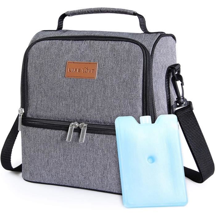 Lifewit Sac Isotherme Sac de Repas pour Hommes Femmes Enfants, Lunch Bag pour Travail Ecole Pique-Nique, 2 Compartiments, Gris