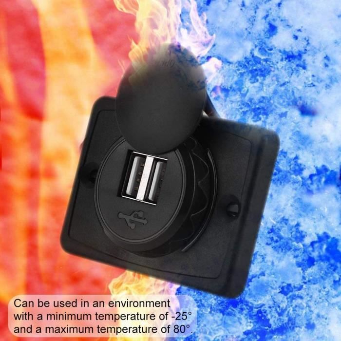 Chargeur de Voiture 3.1A Double Port USB Noir Prise de Courant 12V Prise Allume Cigare USB LED Etanche Convient aux Navires Y