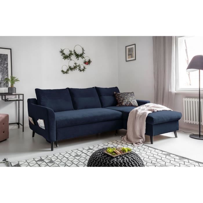 BOBOCHIC BERGAMO - Canapé d'angle convertible - avec coffre - 4 places - Droit Couleur - Bleu marine