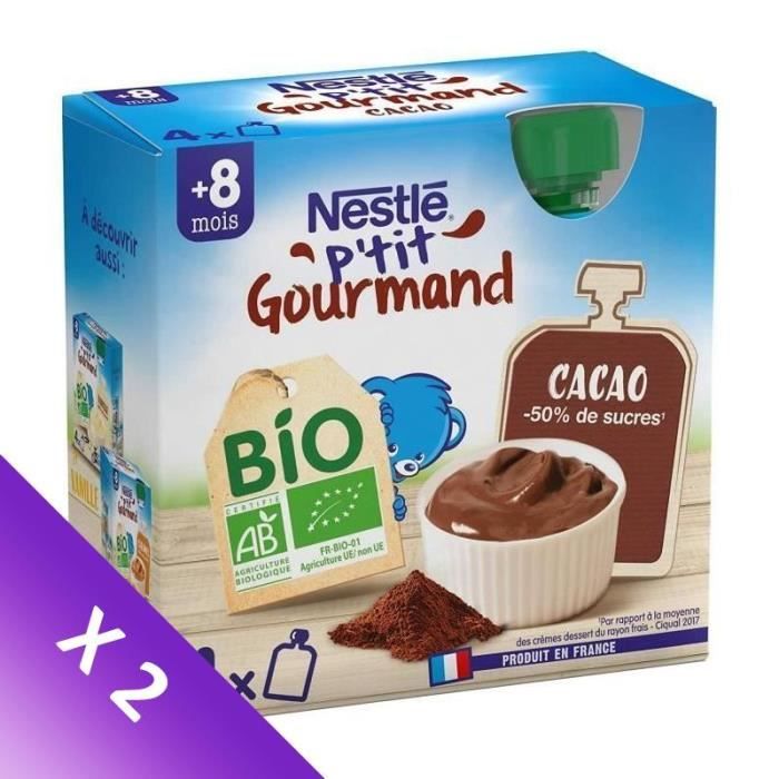 Lot de 2 NESTLE P'tit gourmand BIO Gourde lactée Cacao 4x85g