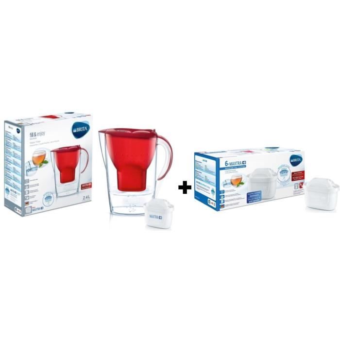 Pack BRITA Carafe filtrante MARELLA Rouge + 7 Cartouches de rechange Maxtra +