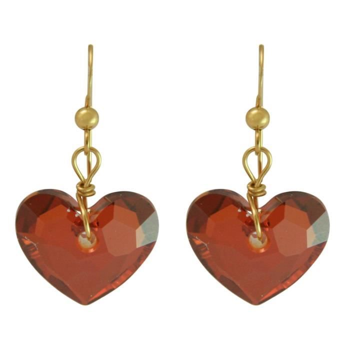 Gemshine - Dames - Boucles d'oreilles - Or - Coeur - Rouge - de SWAROVSKI ELEMENTS® - 2,5 cm