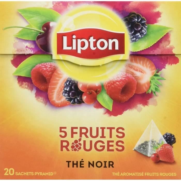 Lipton Thé Noir aux 5 Fruits Rouges, Label Rainforest Alliance 60 Sachets (Lot de 3x20 Sachets)