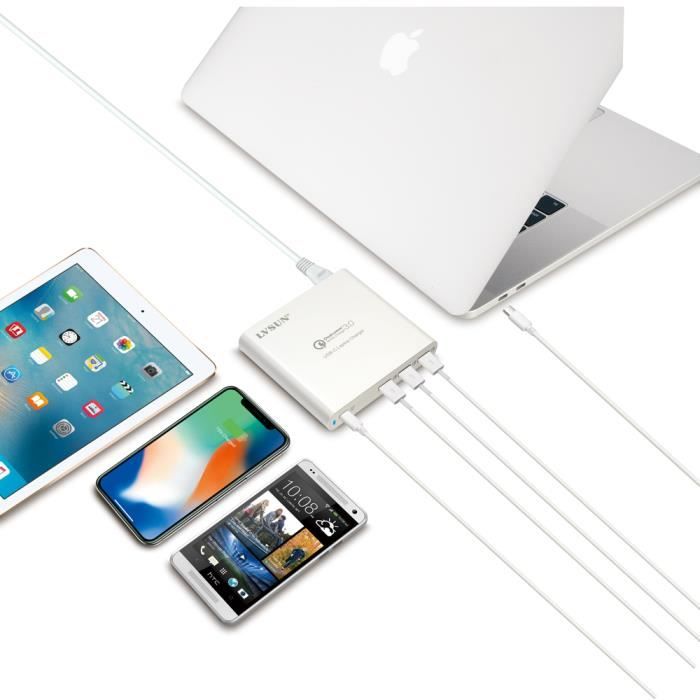 Station de Recharge Ultra-Rapide 87 Watts 3 Ports USB-A et 1 Port USB-C PD 3.0 et QC 3.0 - Noire