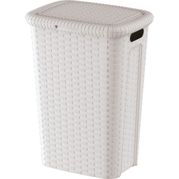MONDEX Coffre à linge - 53 L - Imitation osier - Blanc