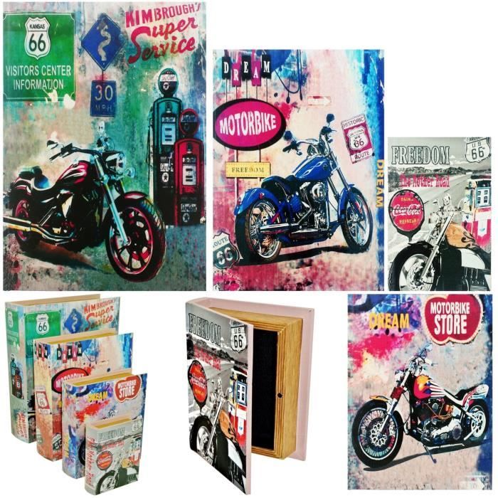 Set Ensemble Lot 4 Boites Box Rangement Gigogne Livre Rétro Déco Pub Vintage Moto Route 66