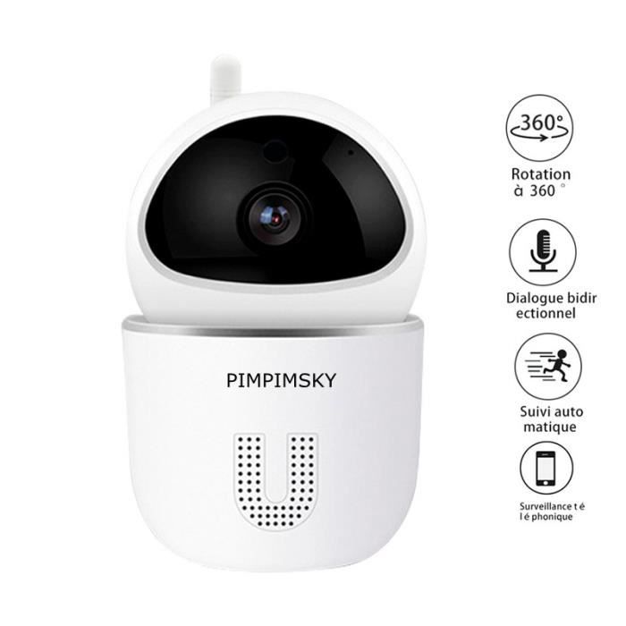 PIMPIMSKY Babyphone vidéo Wi-Fi Caméra vidéo HD avec détecteur de mouvement automatique à vision de nuit blanc babe monitor 1080P
