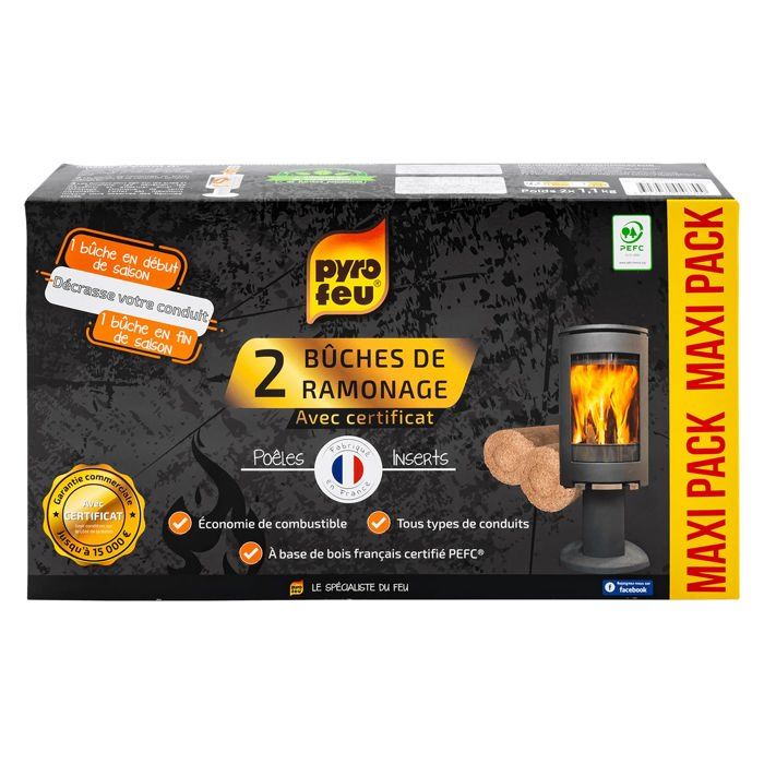 Lot de 2 bûches de ramonage Pyrofeu pour insert 