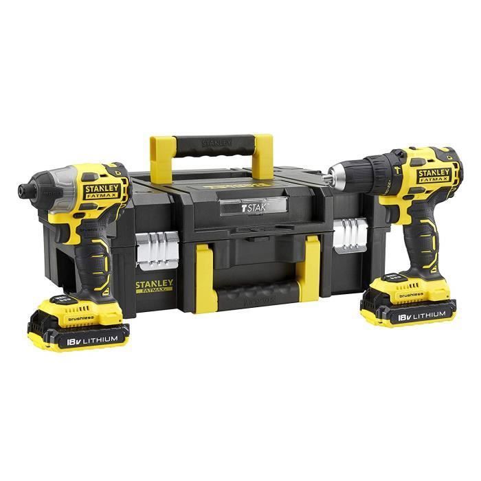 Stanley FMCK463D2T Lot de machines Perceuse à Percussion FMC627 + Visseuse à Impacts FMC647 18V - 2Ah