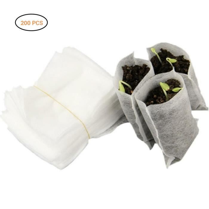 200pcs PACK Sacs de culture germination semis non tissés Sacs de nutrition de plantation de plantes 8 * 10cm