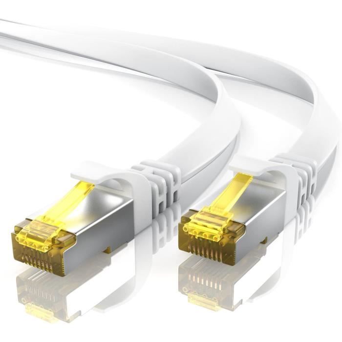 CAT 7 Plat 3M Câble Ethernet Réseau RJ45 Haut Débit 10Gbps 600MHz STP 8P8C pour Nintendo Switch, Routeur, Modem, Switch ,BLANC