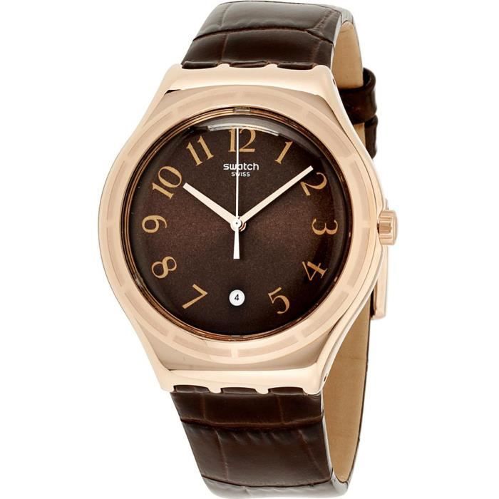 Swatch Harmonieuse Homme 42.70mm Bracelet Cuir Marron Quartz Montre YWG406