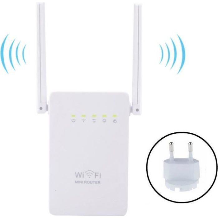 Répéteur de réseau d'amplificateur de signal WIFI d'extension de routeur sans fil 300M double antenne