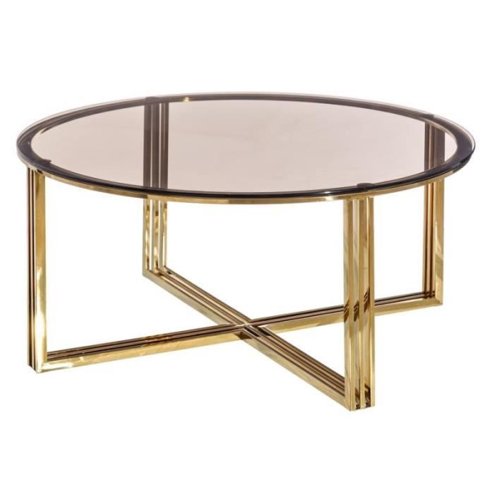 Table basse ronde Verre/Métal - TEBULO - L 90 x l 90 x H 43
