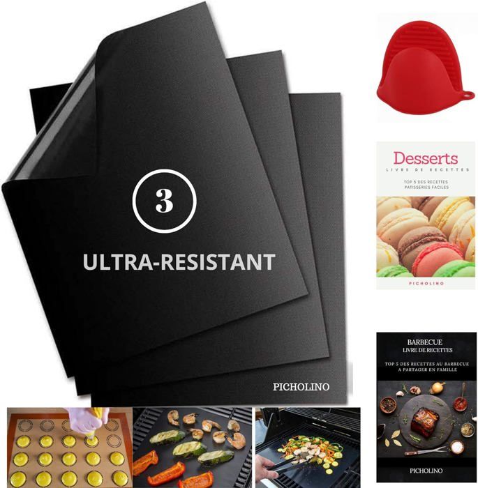 Tapis De Cuisson Pour Barbecue Et Four, Lot De 4 Tapis BBQ Anti Adherent Reutilisable Nettoyable Ideal Au Gaz Charbon 330 X 400 X 02 Mm 34775118