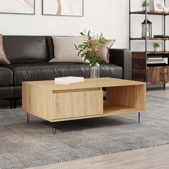 NEW Table basse bar contemporaine chêne sonoma 90x60x35 cm bois d ...