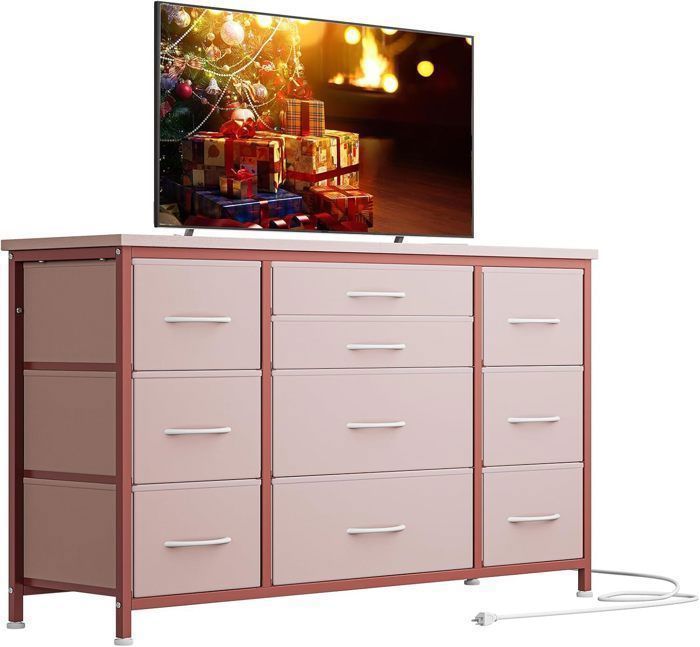 COMMODE DE CHAMBRECommode 10 tiroirs en tissuCommode de chambreROSEStyle Moderne-120X40X70CM