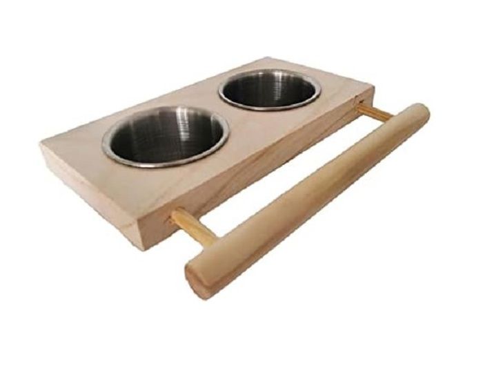 Meilleurs prix pour Bol d'alimentation pour Perroquet, Bol Alimentaire en Acier Inoxydable avec Support en Bois, pour Oiseaux de Perruche Conure
