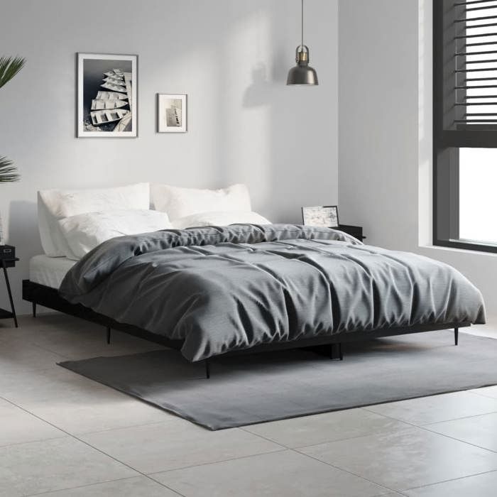 SALE 2025Structure/Cadre de lit - Lit 2 personnes - noir 140x190 cm bois dingénierie 25 Kg 7466